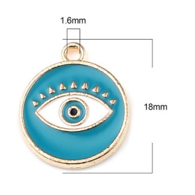 Pendentifs Œil de protection Médaillon style émaillés 18 par 15mm Métal coloris Doré et Bleu Turquoise