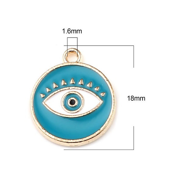 Pendentifs Œil de Protection Médaillon Émaillé 18x15mm – Métal Doré Bleu Turquoise
