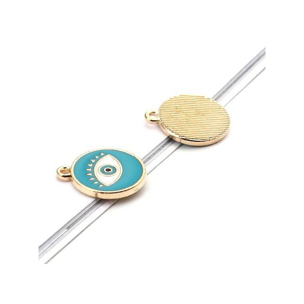 Pendentifs Œil de Protection Médaillon Émaillé 18x15mm – Métal Doré Bleu Turquoise