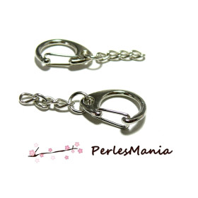 PORTE CLES, PORTE CLEFS 25mm metal couleur ARGENT PLATINE AVEC CHAINE ( S1151871 )