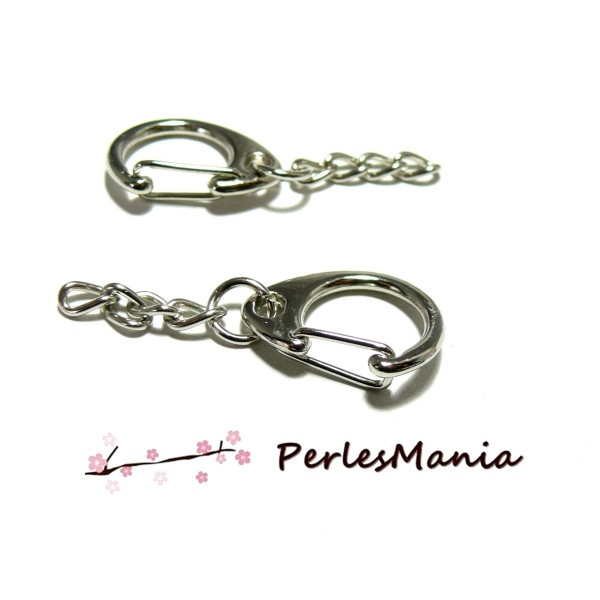 PORTE CLES, PORTE CLEFS 25mm metal couleur ARGENT PLATINE AVEC CHAINE ( S1151871 )
