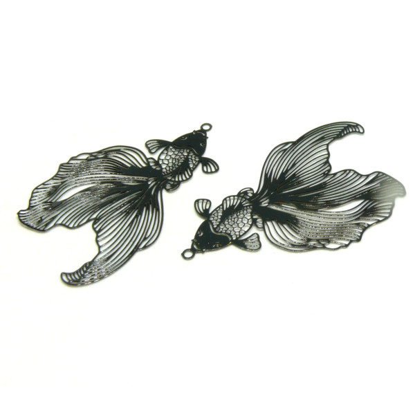 Pendentifs filigrane, Poissons de Combat 49 mm coloris Noir