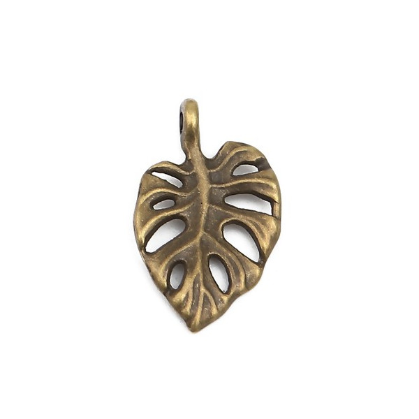 Pendentifs Feuille de Montserrat 20 mm métal finition Bronze