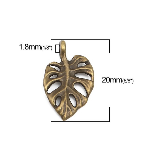 Pendentifs Feuille de Montserrat 20 mm métal finition Bronze