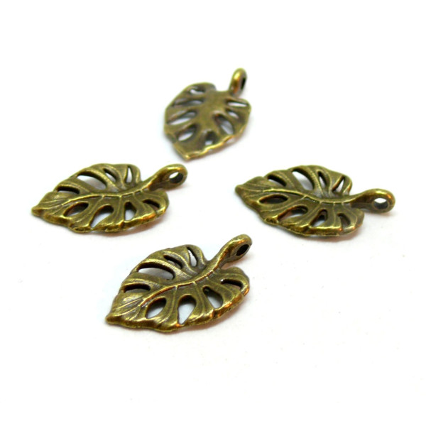Pendentifs Feuille de Montserrat 20 mm métal finition Bronze