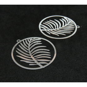Estampes - pendentif filigrane médaillon avec feuille de Palme 31mm - métal finition Argent Platine