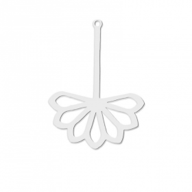Pendentif - Fleur sur Tige 40mm - Argenté en Acier Inoxydable  - pour bijoux raffinés