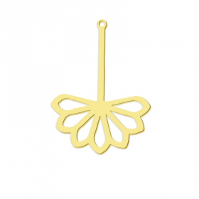 Pendentif - Fleur sur Tige 40mm - Doré en Acier Inoxydable  - pour bijoux raffinés