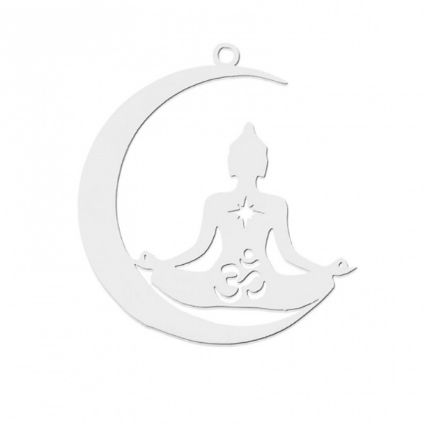 Pendentif -Bouddha Ohm 32mm - Argenté en Acier Inoxydable  - pour bijoux raffinés