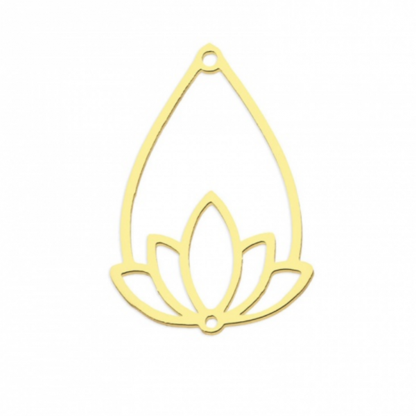 Pendentif - Fleur de lotus dans Goutte 30mm - Doré en Acier Inoxydable  - pour bijoux raffinés