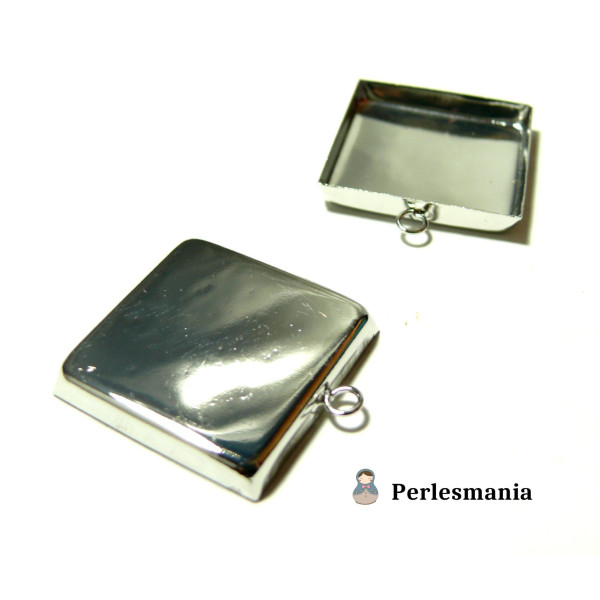 Supports pendentif carré 25mm bord épais attache ronde finition Argent Platine