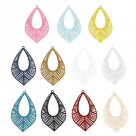 Estampes - pendentifs filigrane Goutte Feuille Géométrique 52 par 31mm - coloris Argent Platine