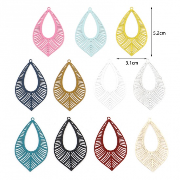 Estampes - pendentifs filigrane Goutte Feuille Géométrique 52 par 31mm - coloris Argent Platine