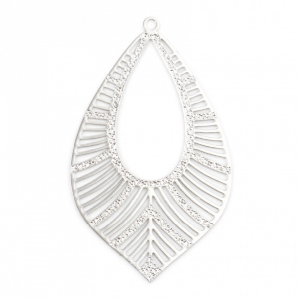Estampes - pendentifs filigrane Goutte Feuille Géométrique 52 par 31mm - coloris Argent Platine