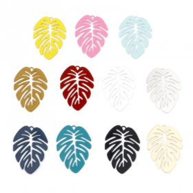 Estampes - pendentifs filigrane Feuille Monstera Exotique 28 par 20mm - coloris Argent Platine