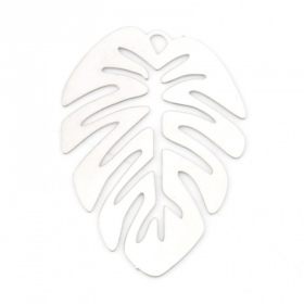 Estampes - pendentifs filigrane Feuille Monstera Exotique 28 par 20mm - coloris Argent Platine