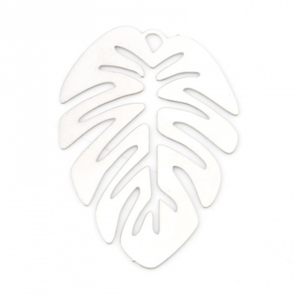 Estampes - pendentifs filigrane Feuille Monstera Exotique 28 par 20mm - coloris Argent Platine