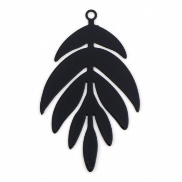 Estampes - pendentifs filigrane Feuille 40 par 24mm - coloris Noir