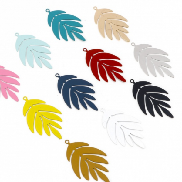 Estampes - pendentifs filigrane Feuille 40 par 24mm - coloris Moutarde
