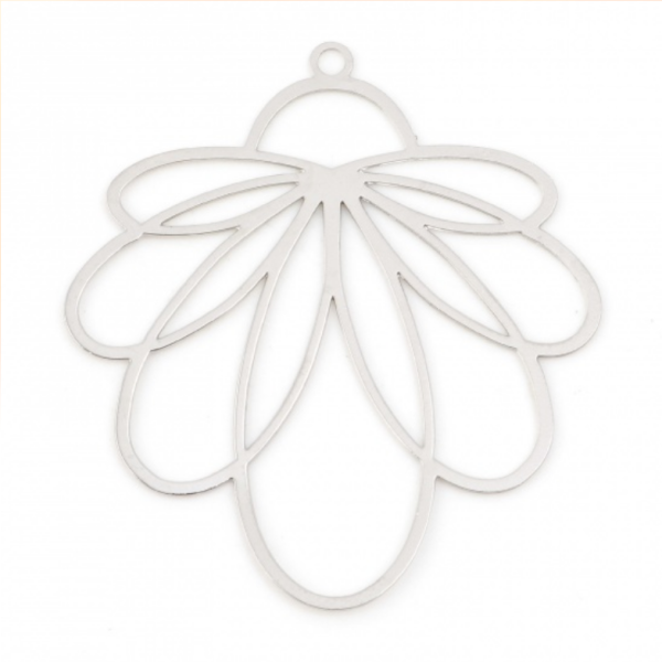 Estampes - pendentifs filigrane Fleur Eventail 34 par 31mm - coloris Argent Platine