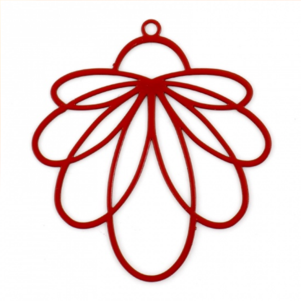 Estampes - pendentifs filigrane Fleur Eventail 34 par 31mm - coloris Rouge