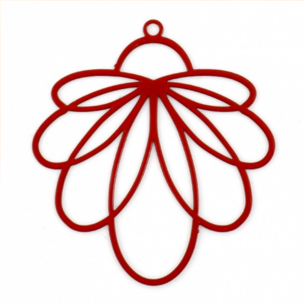 Estampes - pendentifs filigrane Fleur Eventail 34 par 31mm - coloris Rouge