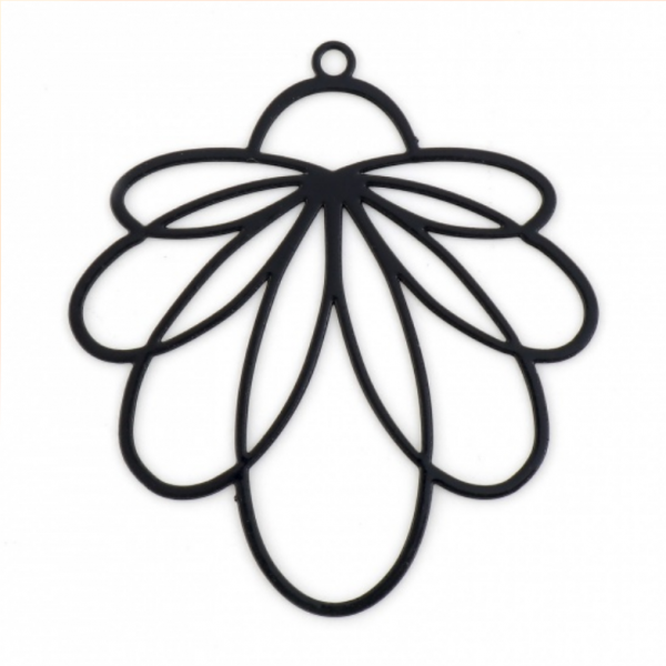 Estampes - pendentifs filigrane Fleur Eventail 34 par 31mm - coloris Noir