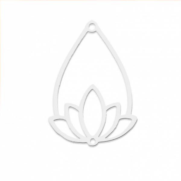Pendentif - Fleur de lotus dans Goutte 30mm - Argenté en Acier Inoxydable  - pour bijoux raffinés