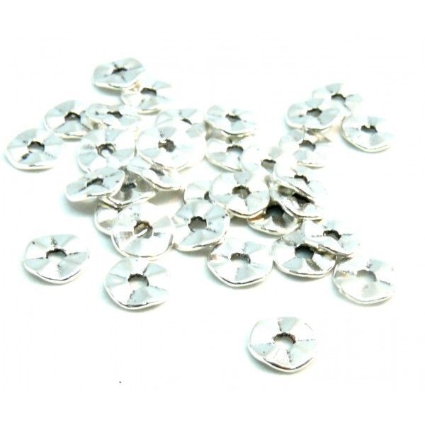 Perles intercalaires plate rondelles 7mm métal couleur Argent Antique