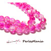 Perles de verre rond craquelé bicolore Rose Fuchsia et Blanc 8mm