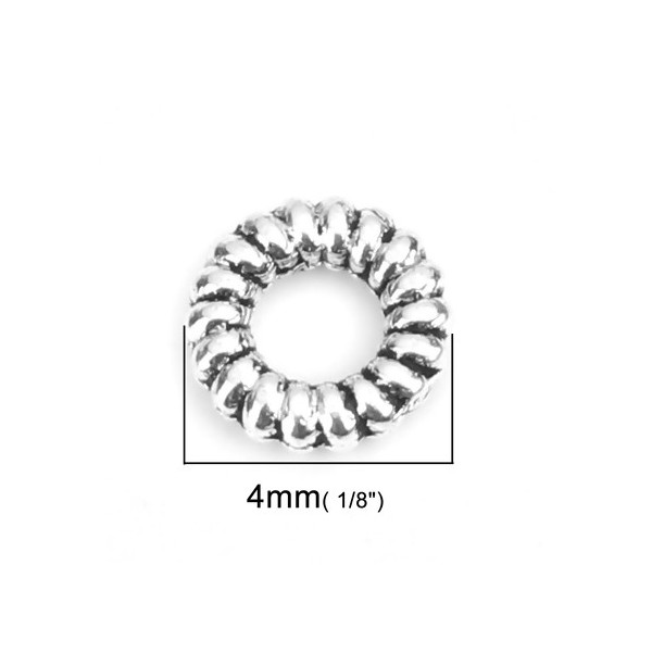Perles intercalaires Rondelles à stries 4 par 1mm métal couleur Argent Platine