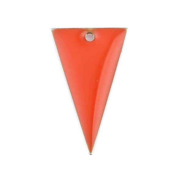 Sequins résine style émaillés Triangle Orange Foncé 22 par 13mm sur une base en métal dore