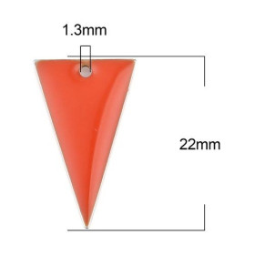 Sequins résine style émaillés Triangle Orange Foncé 22 par 13mm sur une base en métal dore