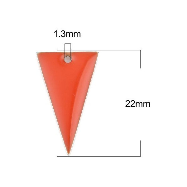 Sequins résine style émaillés Triangle Orange Foncé 22 par 13mm sur une base en métal dore