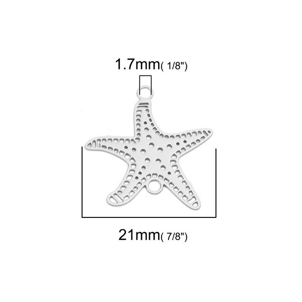 Estampes pendentif connecteur Étoile de mer cuivre finition Argent Platine