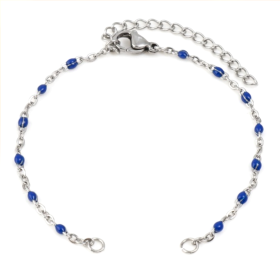 Bracelet - maille avec émaille Bleu 16mm - en Acier Inoxydable 304 - coloris Argent Platine