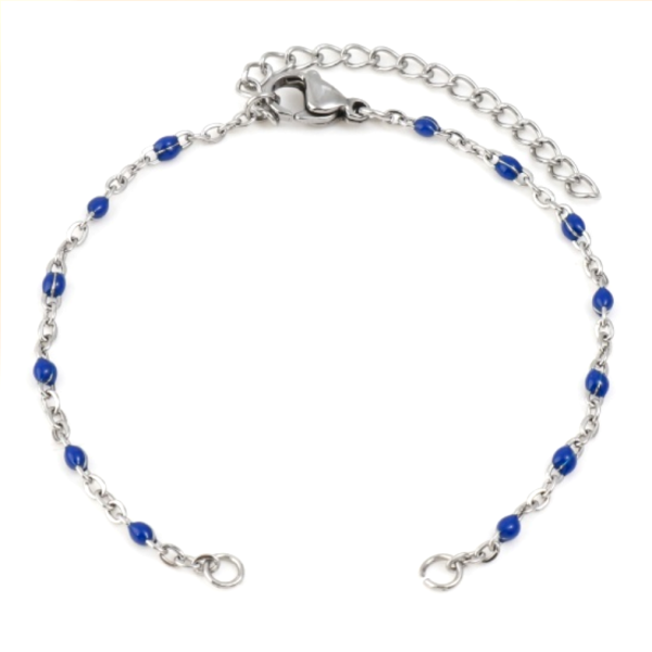 Bracelet - maille avec émaille Bleu 16mm - en Acier Inoxydable 304 - coloris Argent Platine