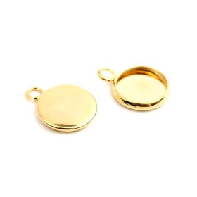 Supports de Pendentif 12 mm, Acier Inoxydable 304, finition Doré à l'or fin 18K