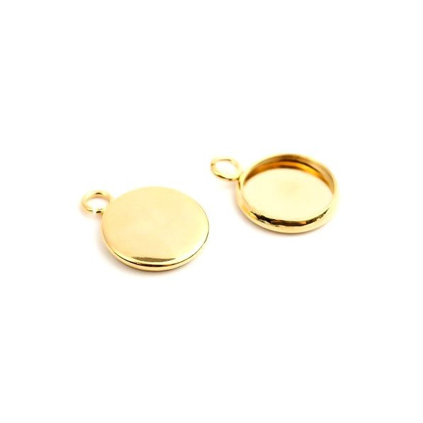 Supports de Pendentif 12 mm, Acier Inoxydable 304, finition Doré à l'or fin 18K