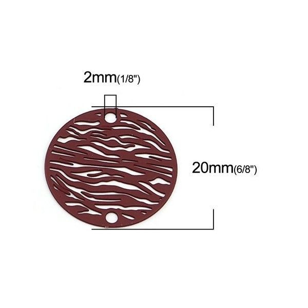 Estampes Pendentif Connecteur filigrane Zèbre 20 mm coloris Rouge Bordeaux