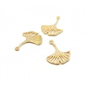 Pendentifs Feuille Ginkgo biloba sur tige 19mm métal finition Or Rose