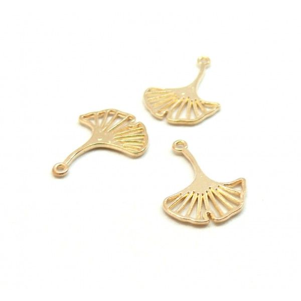 Pendentifs Feuille Ginkgo biloba sur tige 19mm métal finition Or Rose