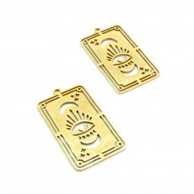 Pendentif, breloque Forme Géométrique, Grigri Œil de la protection 32 mm en Acier Inoxydable finition Doré