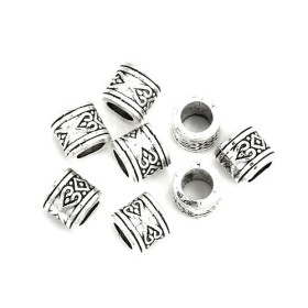 PS110146677 Lot de 10 -20 Perles intercalaires Cylindre Cœur et Losange 8 par 7mm, laiton couleur Argent Antique