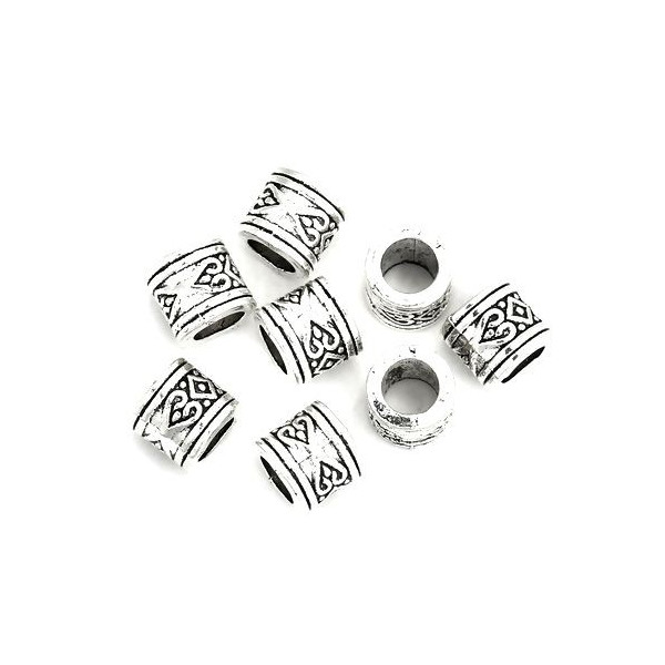 PS110146677 Lot de 10 -20 Perles intercalaires Cylindre Cœur et Losange 8 par 7mm, laiton couleur Argent Antique