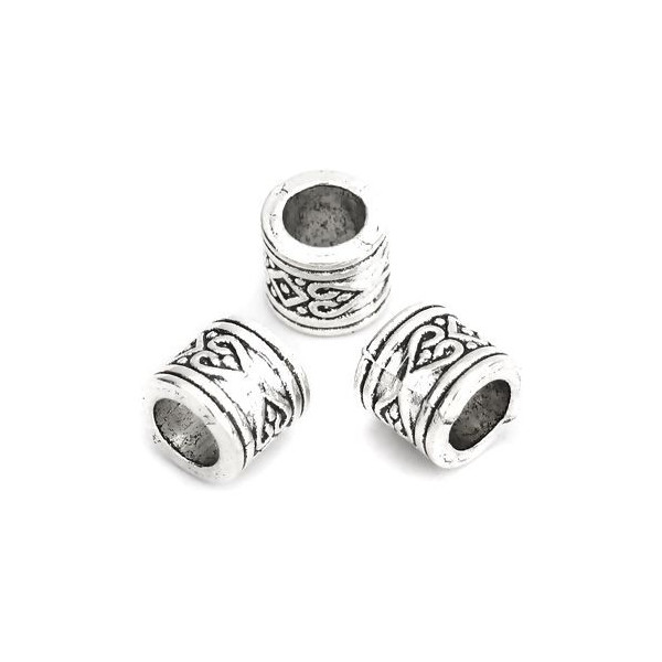 PS110146677 Lot de 10 -20 Perles intercalaires Cylindre Cœur et Losange 8 par 7mm, laiton couleur Argent Antique