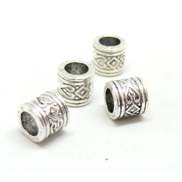 PS110146677 Lot de 10 -20 Perles intercalaires Cylindre Cœur et Losange 8 par 7mm, laiton couleur Argent Antique