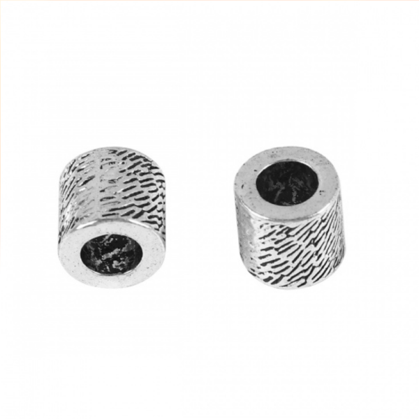 Perles intercalaires Cylindre martelé 8 par 8mm métal couleur Argent Antique