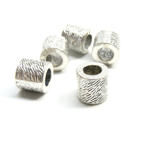 Perles intercalaires Cylindre martelé 8 par 8mm métal couleur Argent Antique