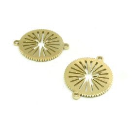 Connecteur  Soleil dans cercle 18.5mm en Acier Inoxydable Chirurgical 316 placage Ionique finition Doré